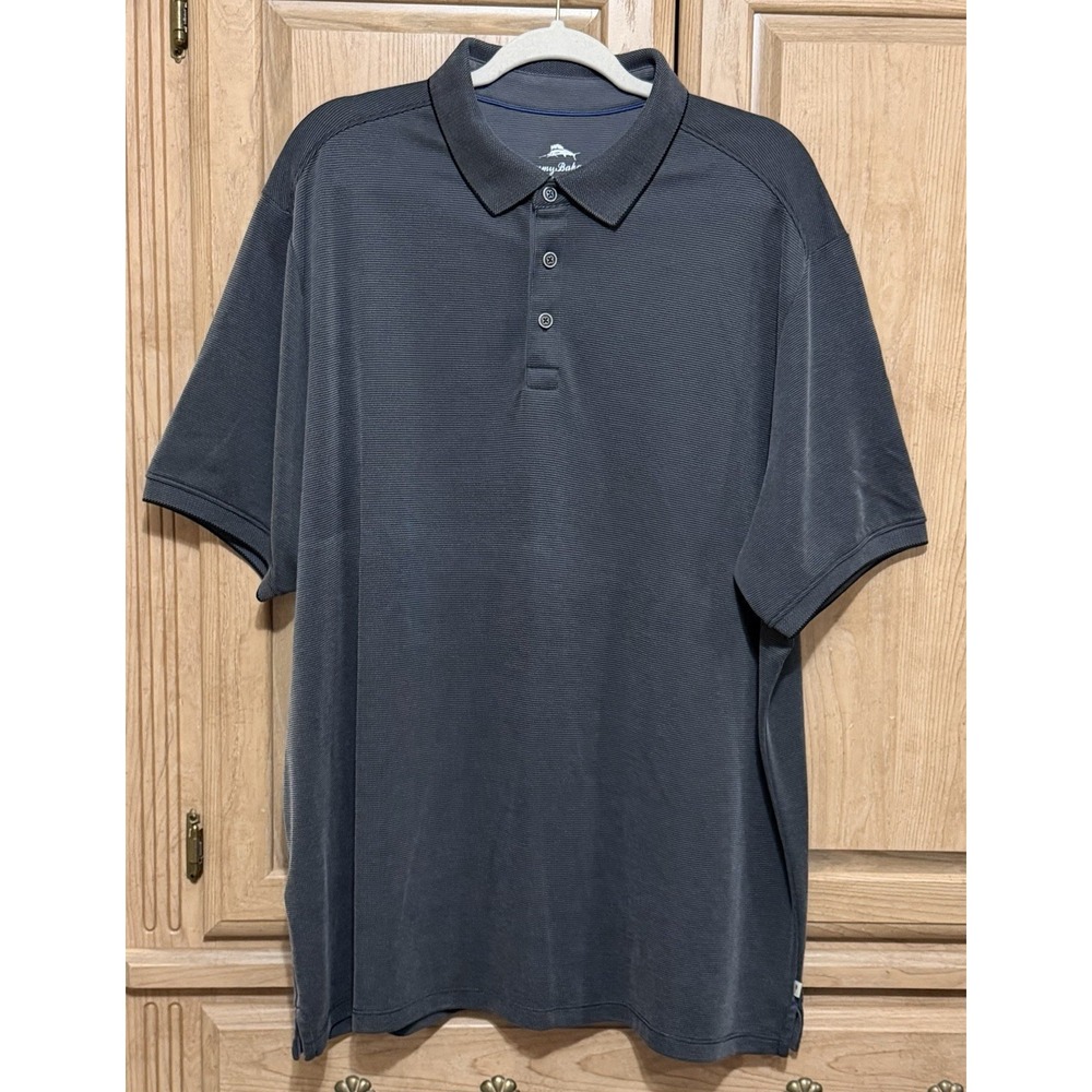 Tommy Bahama Mens Short Sleeve Polo Shirt Size XXL Gray Texture Logo Embroidered